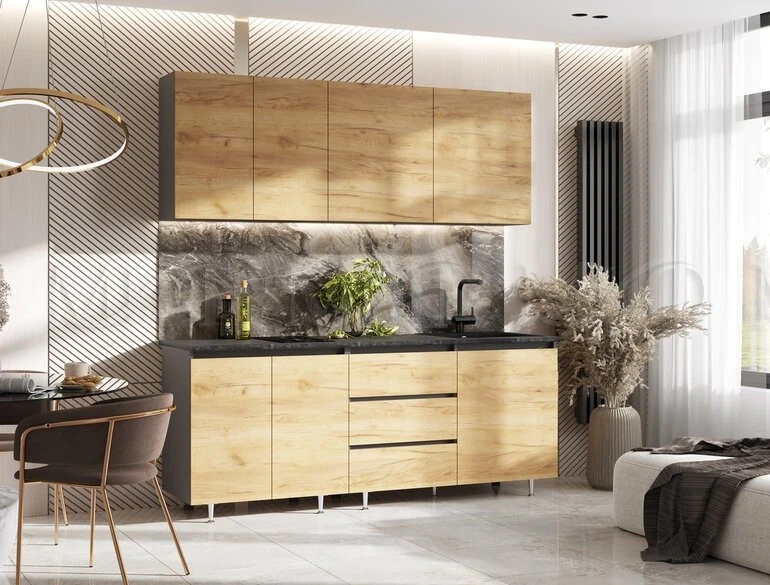 Фото для Кухня Челси 2,0м Компоновка № 2 (Дуб Крафт / Графит / Костило) МИФ