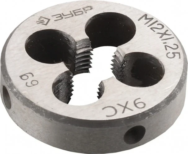 ЗУБР М12x1.25мм, плашка, сталь 9ХС, круглая ручная