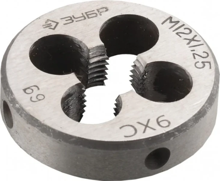 ЗУБР М12x1.25мм, плашка, сталь 9ХС, круглая ручная