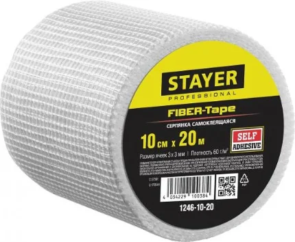 Фото для STAYER FIBER-Tape, 10 см х 20 м, 3 х 3 мм, самоклеящаяся серпянка, Professional (1246-10-20)