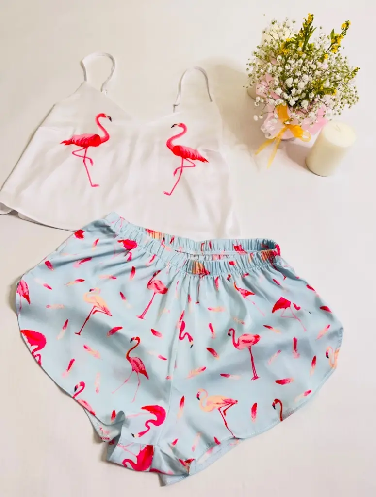 Пижама шёлковая Фламинго