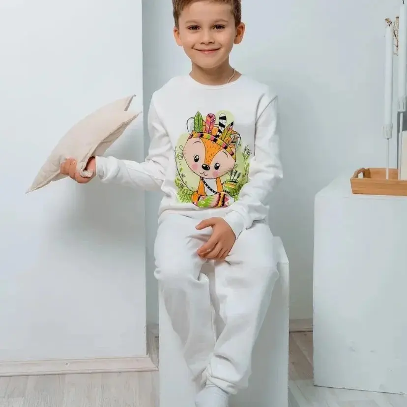 Пижама детская интерлок яркий принт молочный цвет Лисёнок