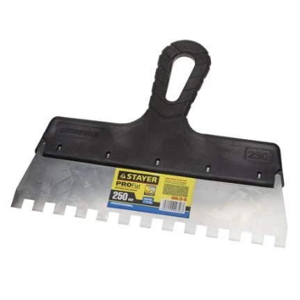Фото для Шпатель зубчатый 250мм, зуб 10х10мм, пластмассовая ручка - STAYER