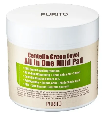 Фото для Увлажняющие пэды с центеллой для очищения кожи Purito Centella Green Level All In One Mild Pad