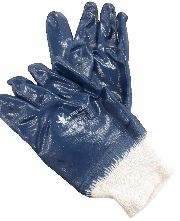 ПЕР 440 Перчатки трикотажные с полным нитриловым покрытием (манжет резинка), синий/белый (XL\10)