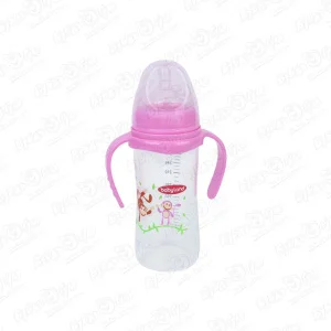 Бутылка babyland с ручками широкое горлышко с соской 300мл с 6мес розовая