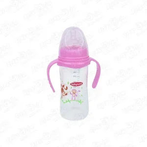 Бутылка babyland с ручками широкое горлышко с соской 300мл с 6мес розовая