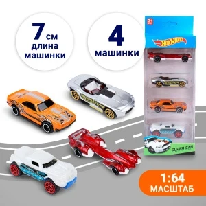 Фото для Набор машинок металлических свободный ход 4шт 1:64 в ассортименте