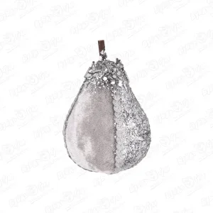 Фото для Украшение елочное Груша с винтажным декором серебряная 9см