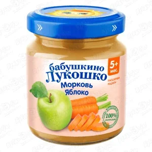 Фото для Пюре Бабушкино Лукошко морковь-яблоко 100г с 5мес