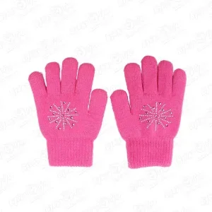 Фото для Перчатки Lanson Kids со снежинкой из страз розовые