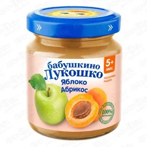 Фото для Пюре Бабушкино Лукошко яблоко-абрикос 100г с 5мес