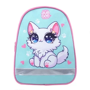 Фото для Рюкзак JUNGER Белый котенок со светоотражающими вставками нежно-голубой